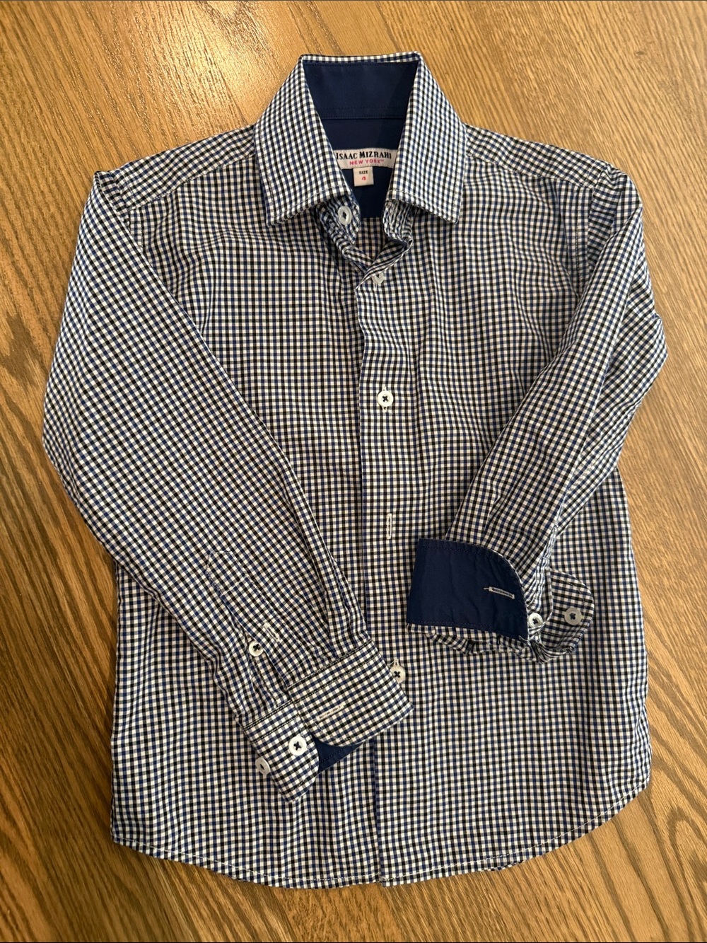 Isaac Mizrahi Blue Black and White Gingham Button-Down Shirt Boys 4T